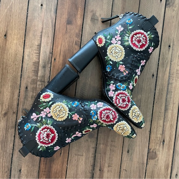 Alice + Olivia Myra Embroidered Leather Booties - Picture 7 of 14